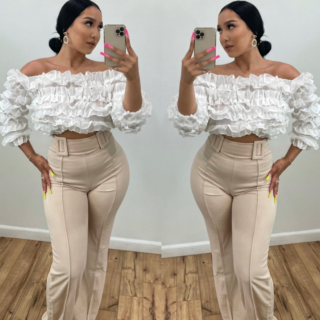 Victoria High Waisted Pants (Cream)