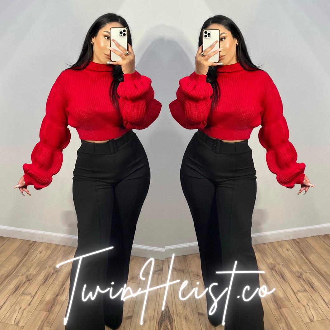 Marisol Turtle Neck Crop Sweater (Red)