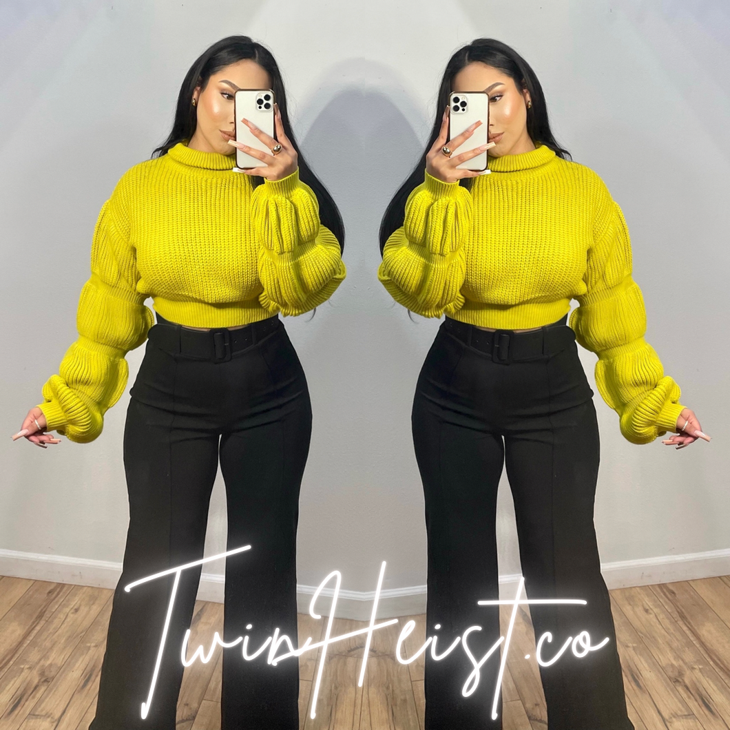 Marisol Turtleneck Crop Sweater (Yellow-Green)